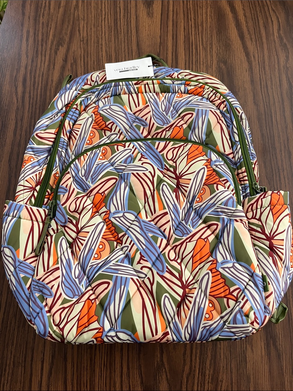 Vera Bradley Floral Leaf Print backpack in Blue, Orange, Green & Cream